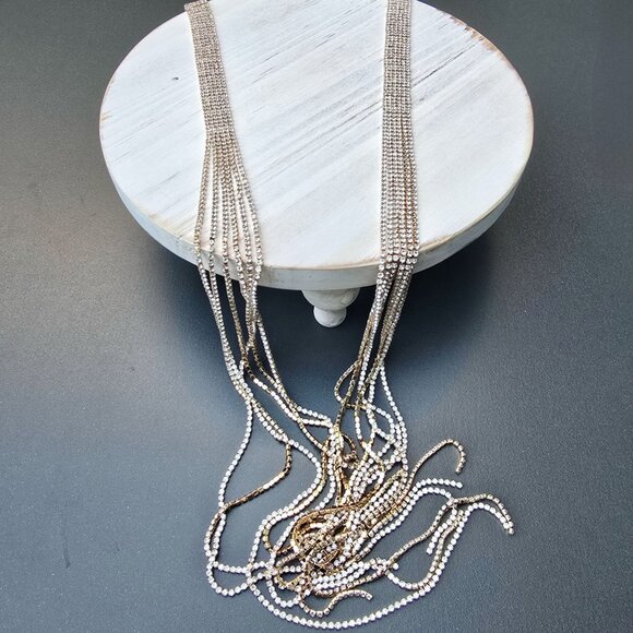 Windsor ✦ Wrapped Around You Necklace ✦ Gold Rhinestone Chain Statement Jewelry - Picture 3 of 11